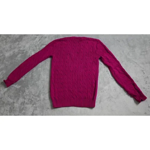 Ralph Lauren Sport Sweater Women's Medium Pink Cable Knit Long Sleeve Vintage